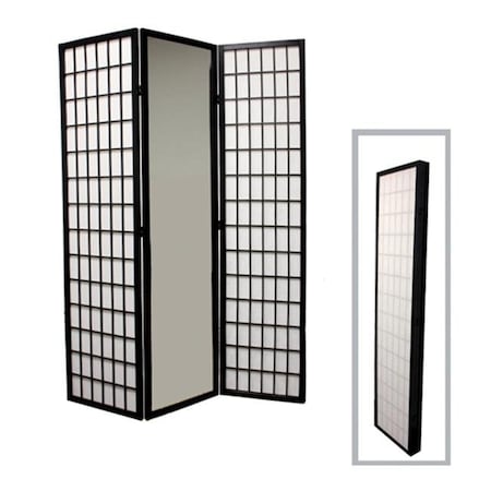 Ore International Ore International N1026-3-BLACK 3-Panel Black Finish Mirror Room Divider N1026-3-BLACK